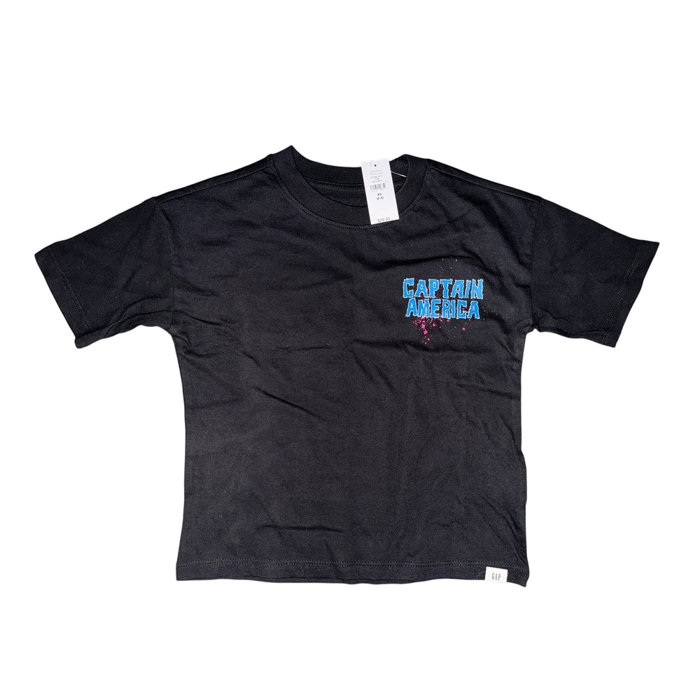 Gap Kids Marvel Captain America Graphic‎ T-Shirt Black XS 4-5 NWT Q3